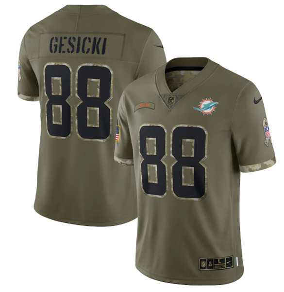 Men's Miami Dolphins #88 Mike Gesicki 2022 Olive Salute To Service Limited Stitched Jersey